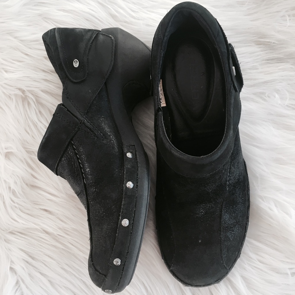 Merrell black suede leather clogs✨size 7